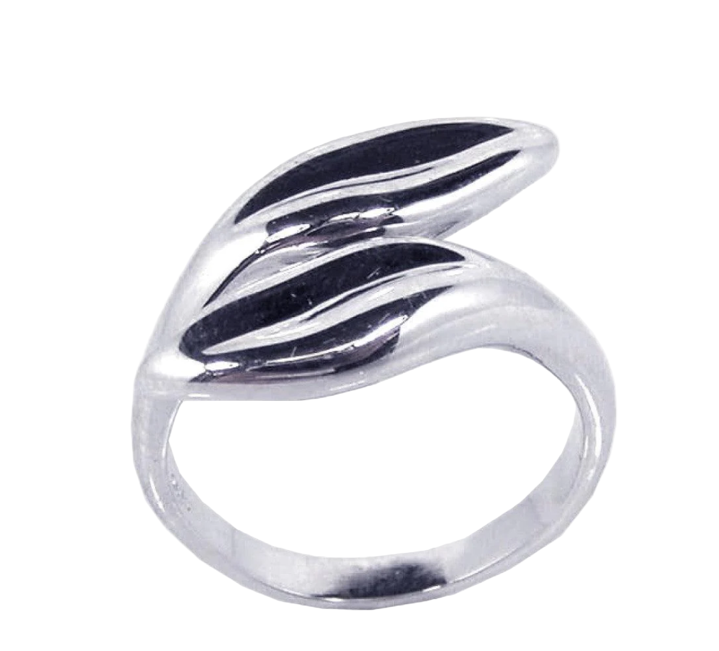 Silver 925 Rhodium Plated Twin Leaf Ring