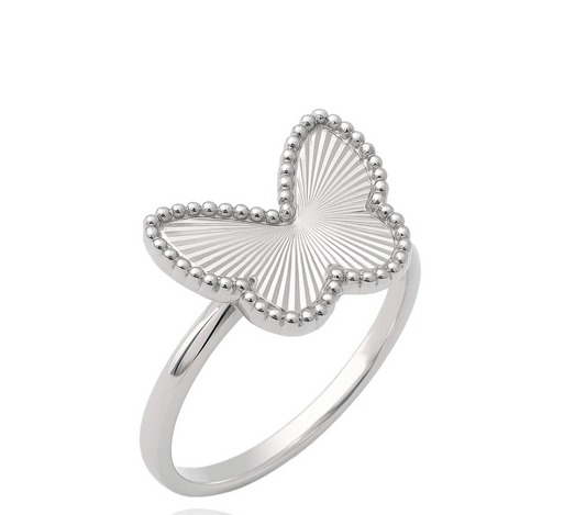 925 Sterling Silver Diamond Cut Butterfly Ring