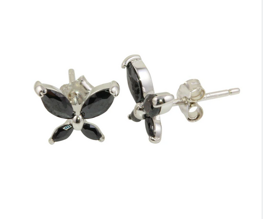 925 Sterling Silver Black Butterfly Stud Earrings
