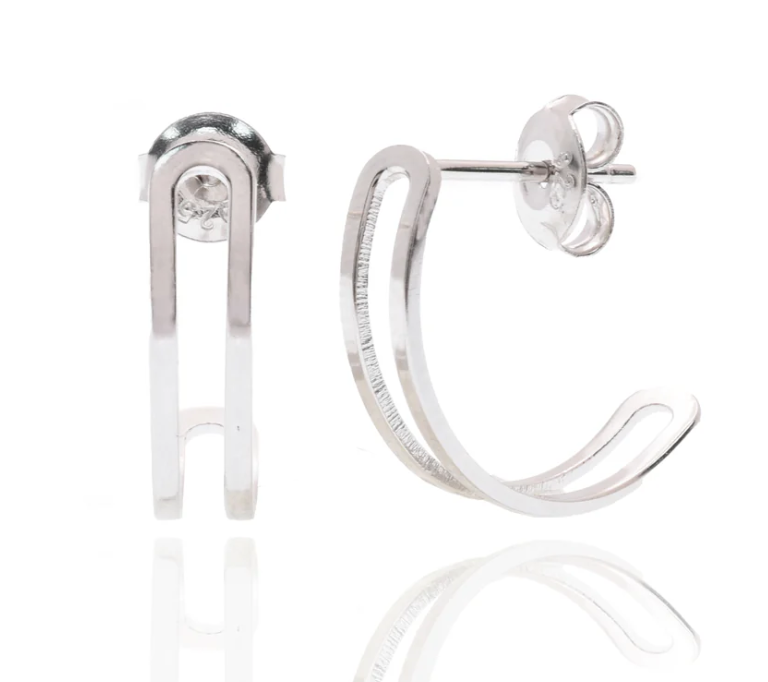 925 Silver Rhodium Plated Dual Band Stud Earring