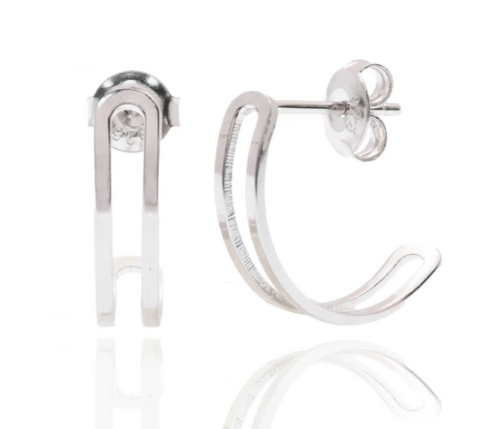 925 Silver Rhodium Plated Dual Band Stud Earring