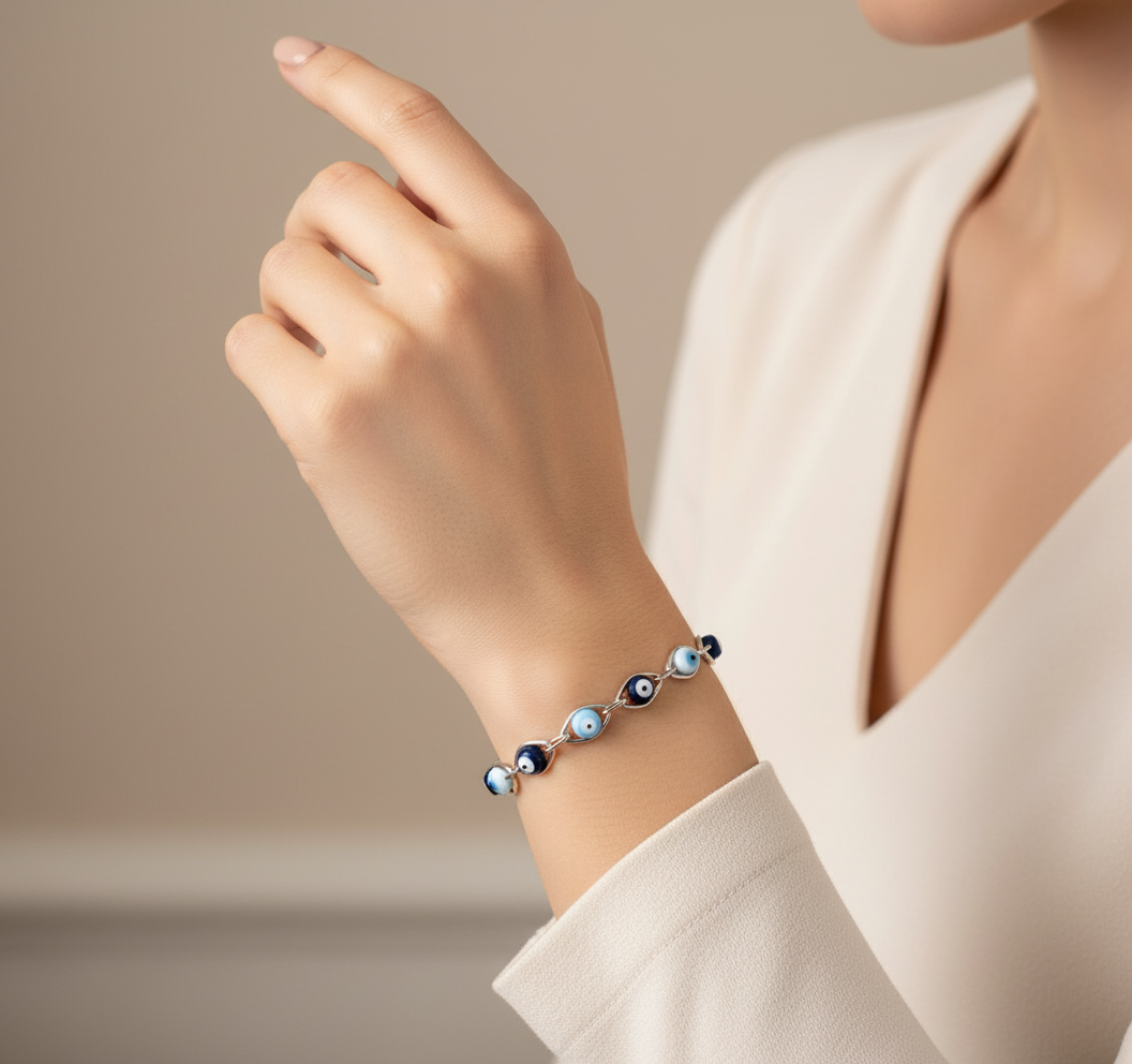 925 Sterling Silver Multicolor Evil Eye Bracelet