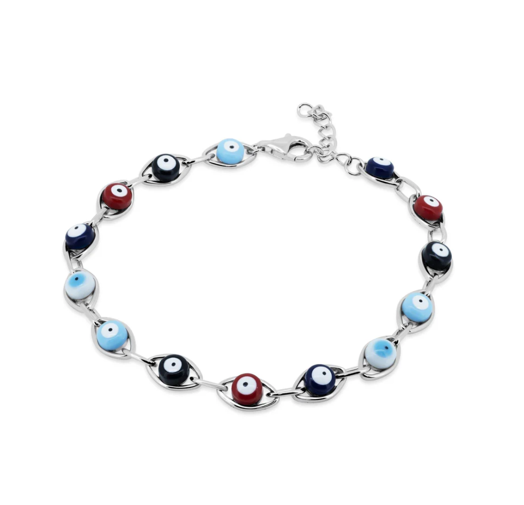 925 Sterling Silver Multicolor Evil Eye Bracelet