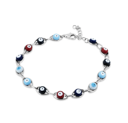 925 Sterling Silver Multicolor Evil Eye Bracelet