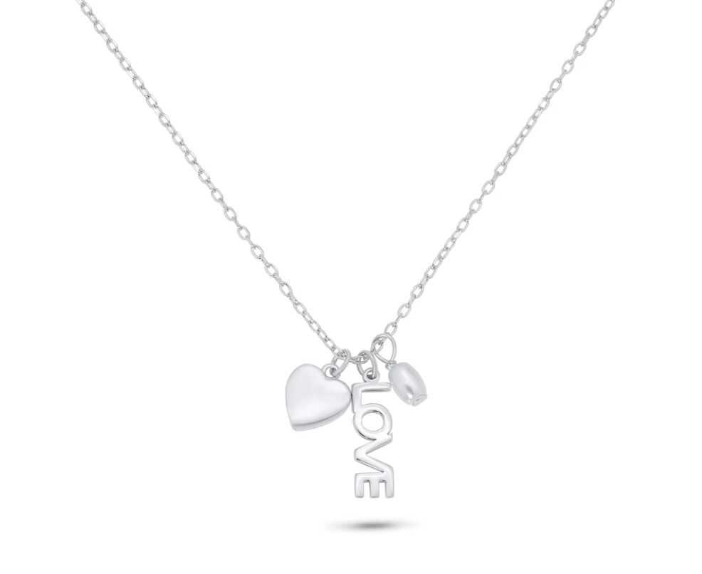 925 Silver Heart with Pearl Love Set