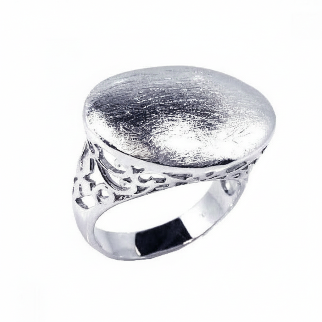 Silver 925 Rhodium Plated Sand Blast Oval Ring