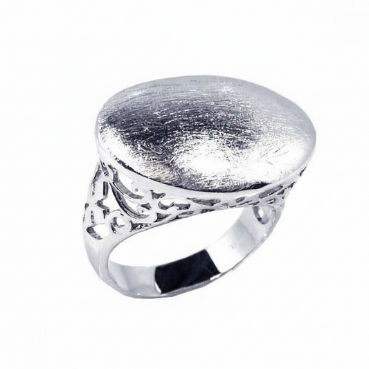 Silver 925 Rhodium Plated Sand Blast Oval Ring