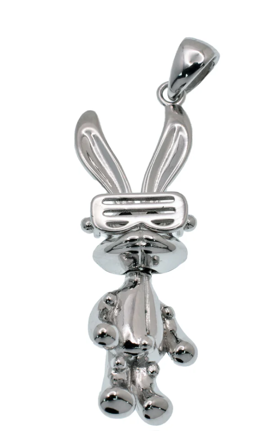 925 Sterling Silver Rabbit Sunglasses Black CZ Pendant