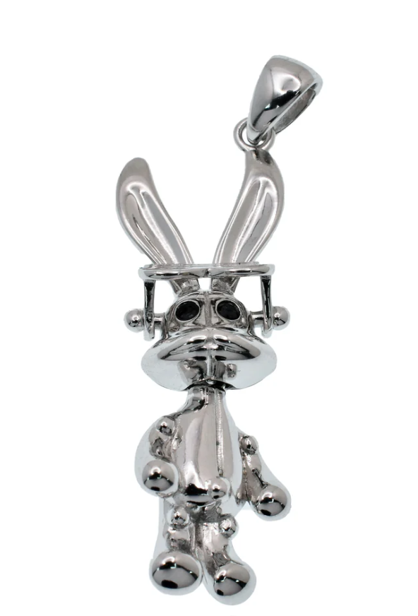 925 Sterling Silver Rabbit Sunglasses Black CZ Pendant