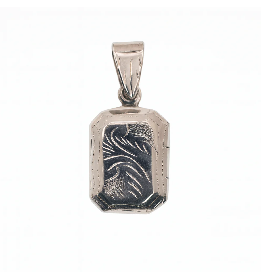 925 Sterling Silver High Polished Rectangle Filigree Locket Pendant