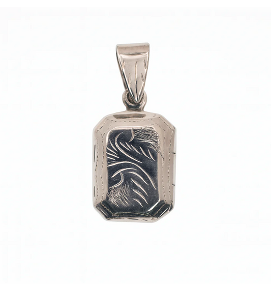 925 Sterling Silver High Polished Rectangle Filigree Locket Pendant