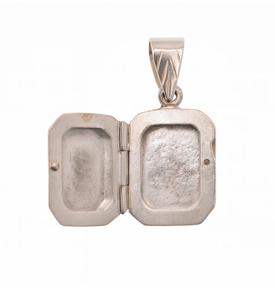 925 Sterling Silver High Polished Rectangle Filigree Locket Pendant