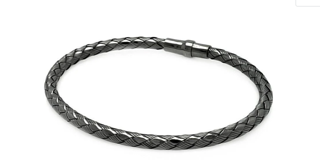 Silver 925 Black Rhodium Plated Italian Weave Design Bracelet