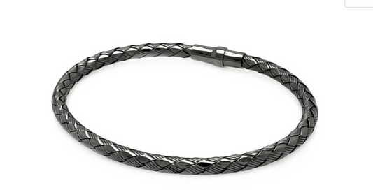 Silver 925 Black Rhodium Plated Italian Weave Design Bracelet